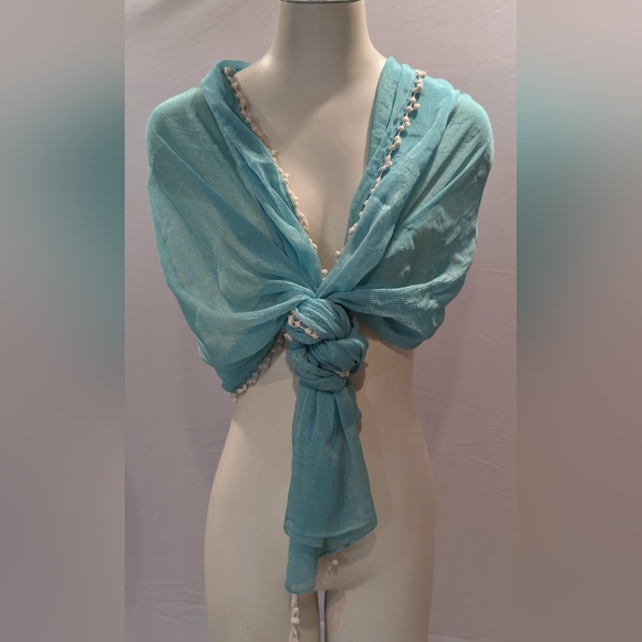 3 for $20 🔖 Ashro Turquoise Sheer Wrap with Ivory Accents - Picture 5 of 5